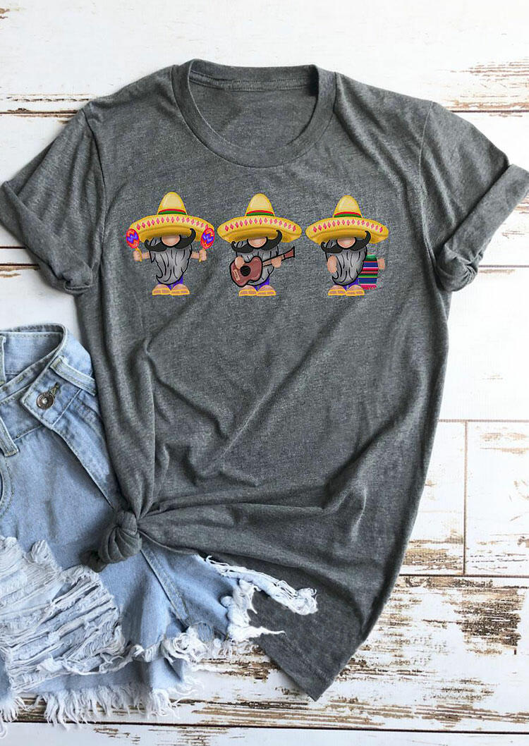 

Gnomies Guitar Serape Striped T-Shirt Tee - Gray, 478814