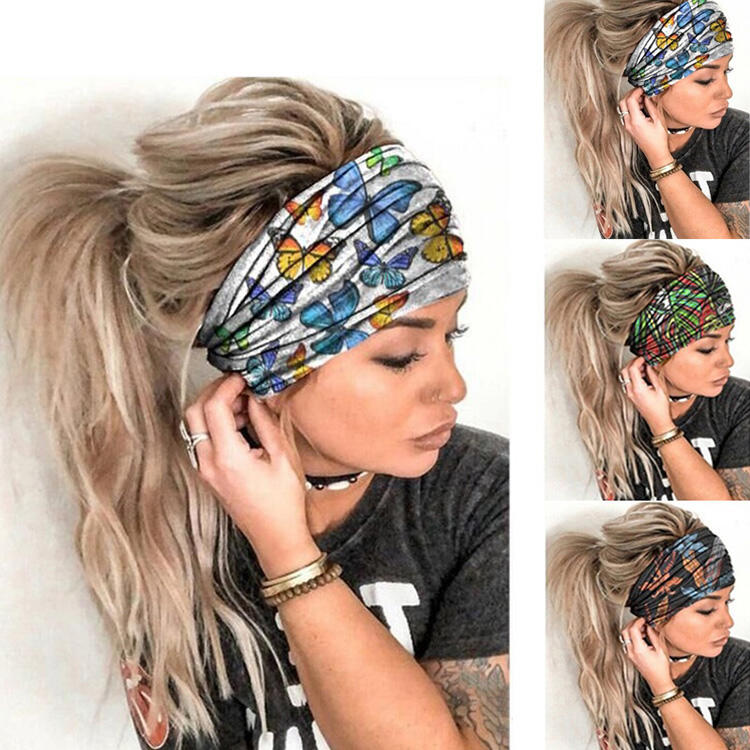 

Butterfly Leaf Floral Elastic Yoga Sports Scrunchie Headband, Black, 478816