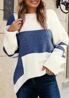 Color Block Batwing Sleeve O-Neck Sweater