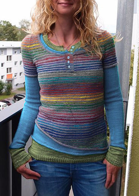 

Serape Striped Color Block Button Knitted Sweater - Blue, 479015