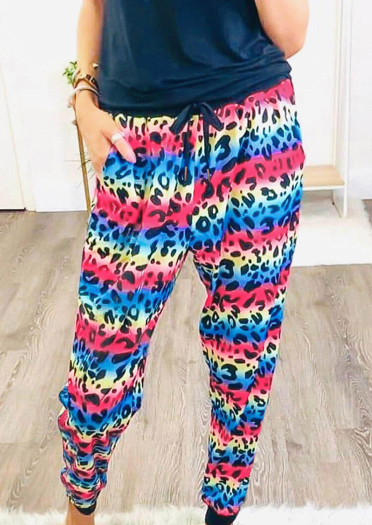 

Rainbow Leopard Pocket Drawstring Pants, Multicolor, 479164