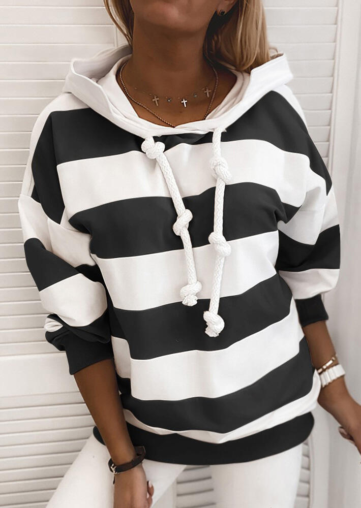 

Striped Drawstring Long Sleeve Pullover Hoodie, Stripe, 479191