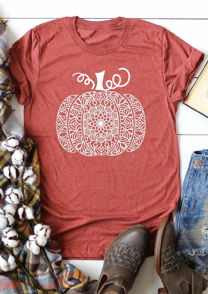 

Mandala Pumpkin T-Shirt Tee - Brick Red, 479202