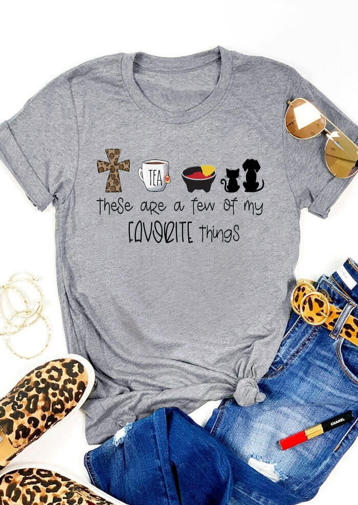 

Leopard Cross Pet Are My Favorite Things T-Shirt Tee - Light Grey, 479398