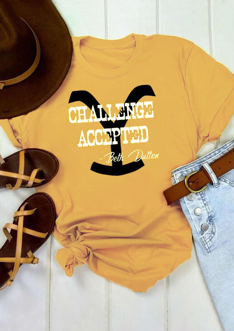 

Challenge Accepted O-Neck T-Shirt Tee - Yellow, 479548