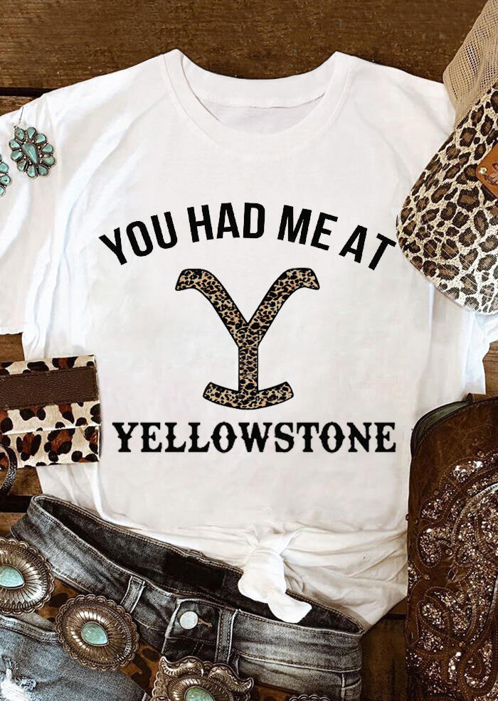 

Leopard Yellowstone O-Neck T-Shirt Tee - White, 479553