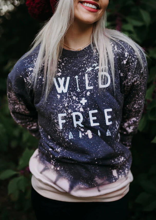 

Wild Letter Bleached O-Neck Pullover Sweatshirt - Navy Blue, 479560