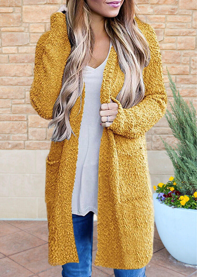 

Pocket Long Sleeve Soft Sweater Cardigan - Yellow, 479441