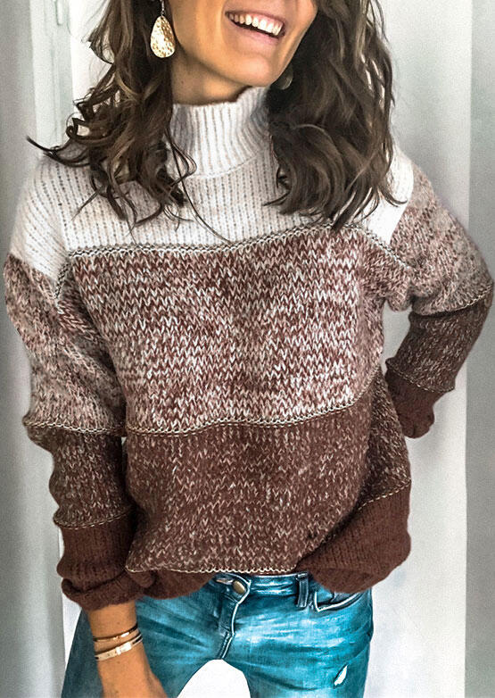 

Color Block Turtleneck Long Sleeve Knitted Sweater, Multicolor, 479694