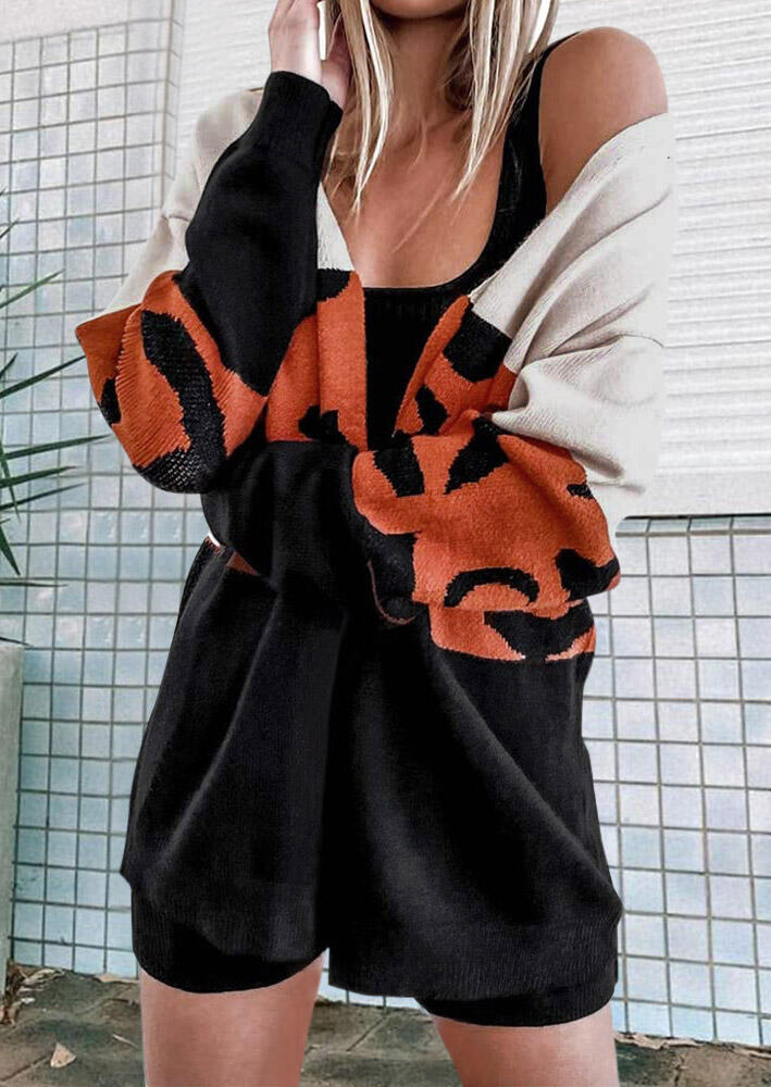 

Leopard Color Block Splicing Knitted Sweater Cardigan, Multicolor, 479695