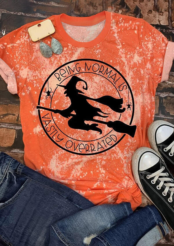 

Halloween Witch Being Normal is Vastly Overrated Bleached T-Shirt Tee - Orange, 479801