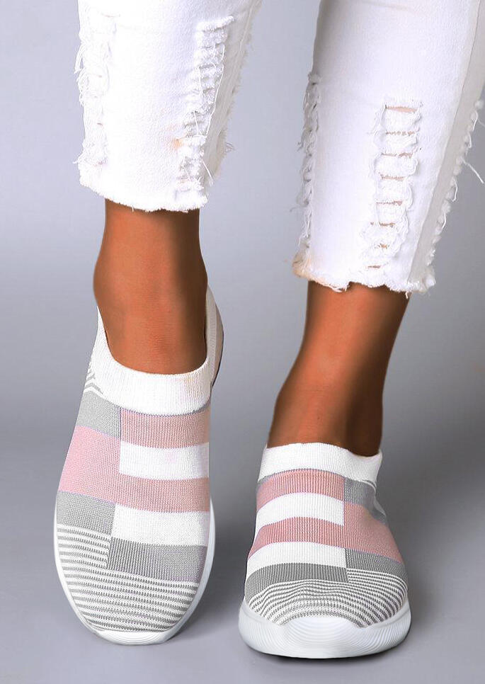 

Breathable Striped Color Block Flat Sneakers, Multicolor, 479821
