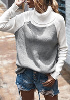 Color Block Turtleneck Knitted Sweater