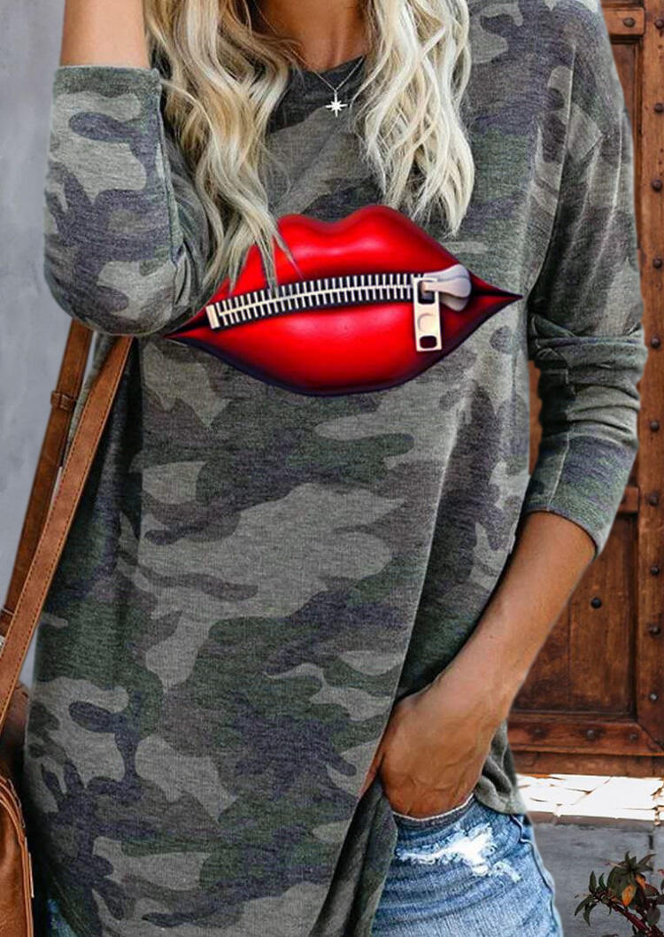 

Camouflage Zipper Lips Blouse, 479983