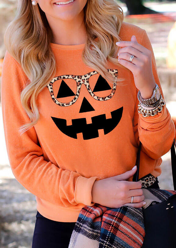 

Halloween Pumpkin Leopard Glasses Sweatshirt - Orange, 480024