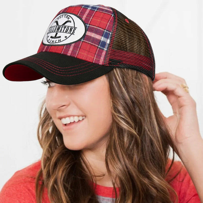 

Plaid Mesh Splicing Baseball Cap, Red, 480090