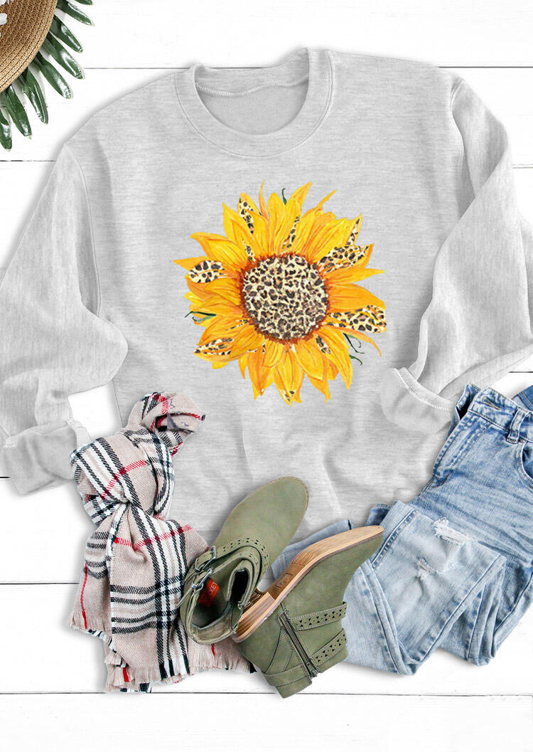 

Sunflower Leopard O-Neck Sweatshirt - Light Grey, 480145