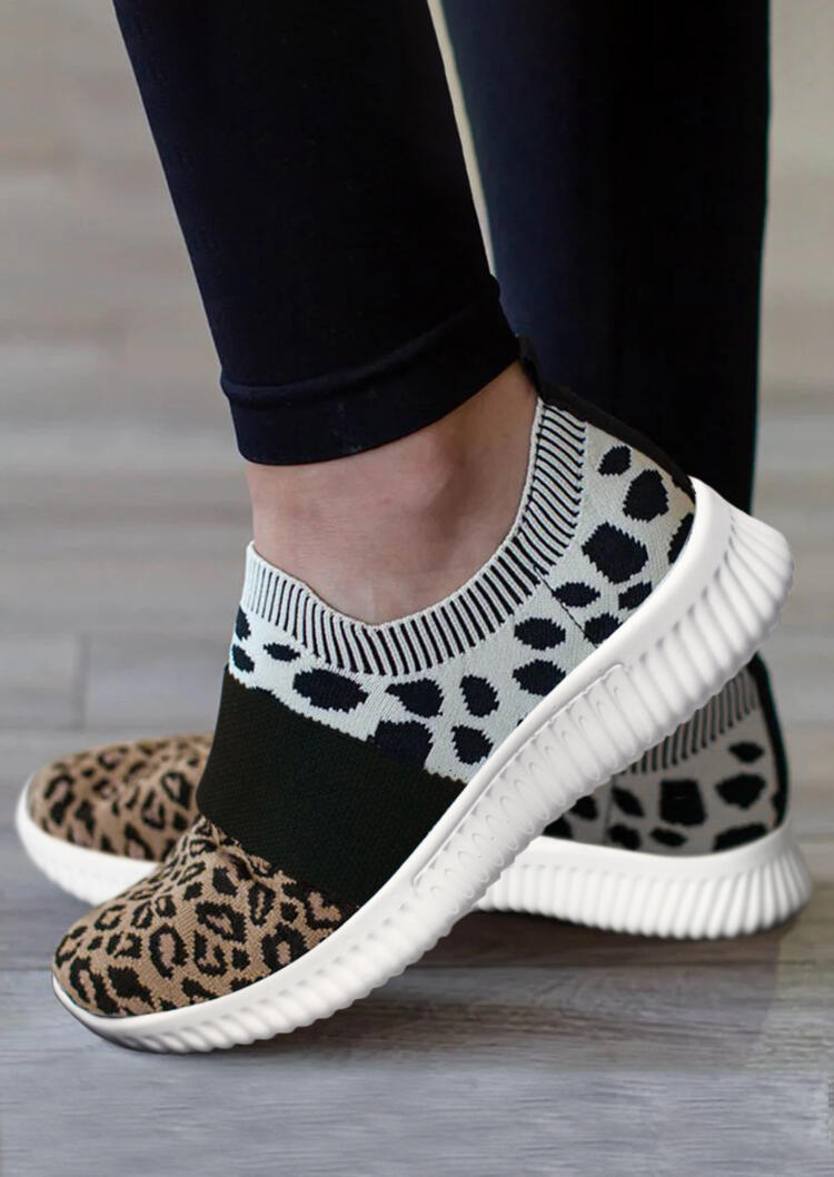 

Leopard Cow Splicing Breathable Flat Sneakers, 479964