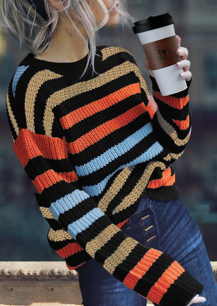 

Colorful Striped Splicing Knitted Sweater, Stripe, 479977