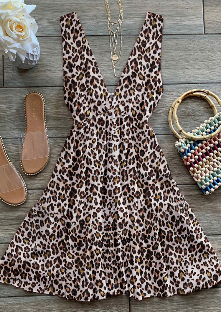 

Leopard Ruffled Open Back Mini Dress, 480247