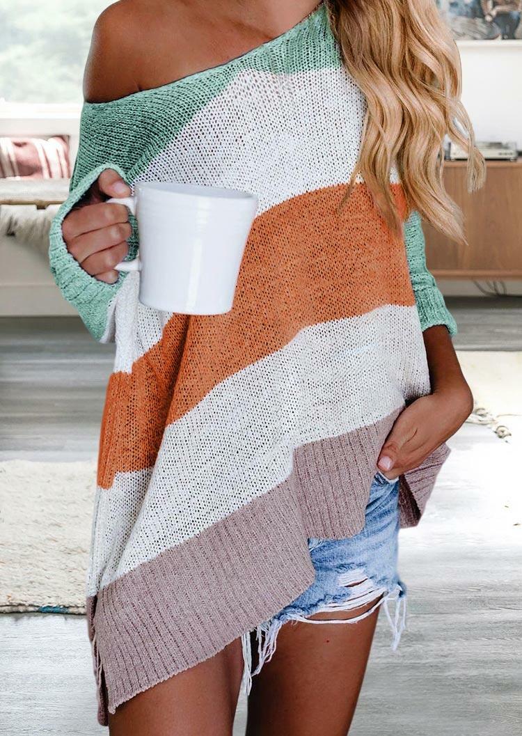 

Color Block Striped Slit Knitted Sweater, Multicolor, 479904