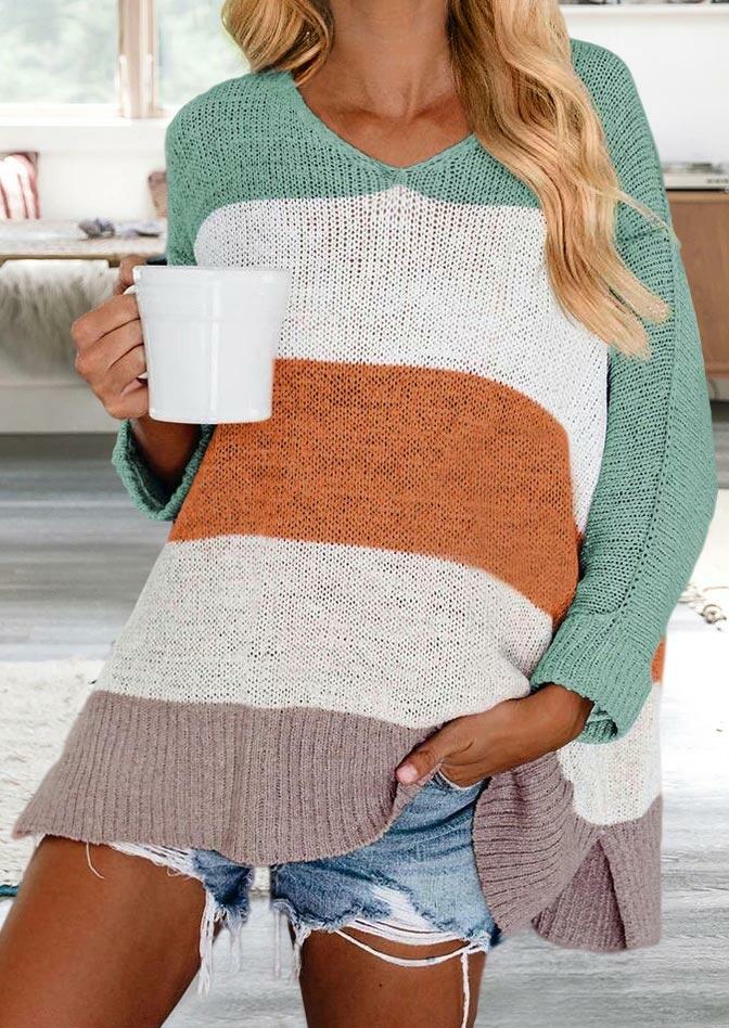 Color Block Striped Slit Knitted Sweater Bellelily