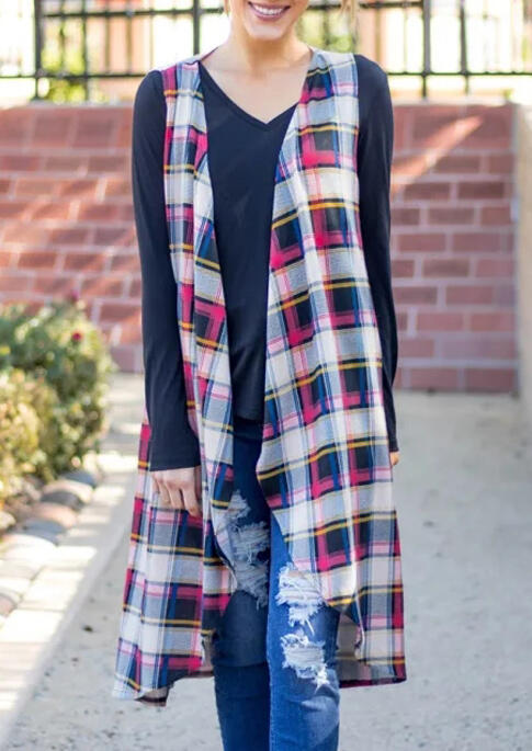 

Plaid Splicing Asymmetric Vest Cardigan, 480195