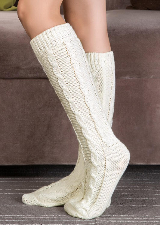 

Cable Knitted Warm Mid-Calf Boot Socks, Coffee, 480422