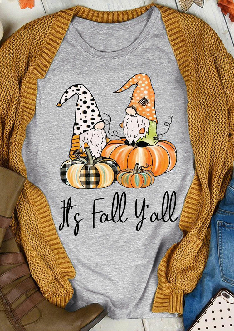 

Thanksgiving Fall Plaid Pumpkin Gnomies T-Shirt Tee - Gray, 480282