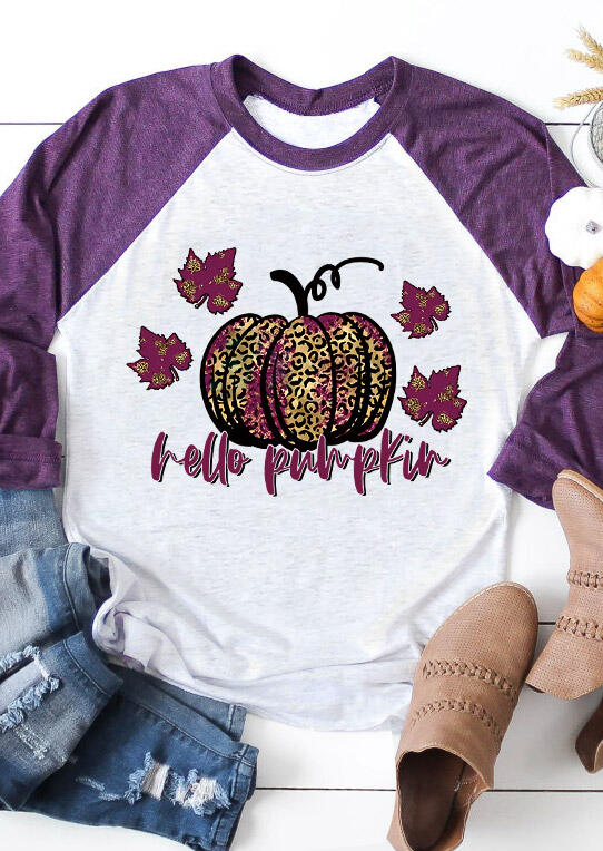 

Leopard Pumpkin Maple Leaf T-Shirt Tee - Purple, 480481