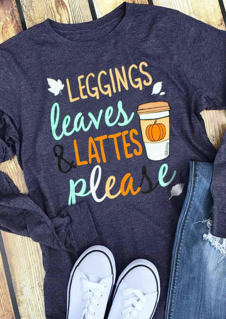 

Leaves & Lattes Coffee Pumpkin T-Shirt Tee - Deep Blue, 480487