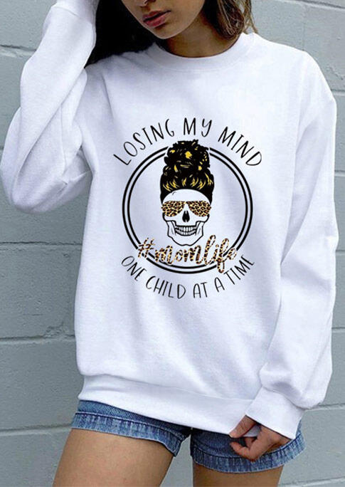 

Leopard Mom Life Skull Sweatshirt - White, 480135