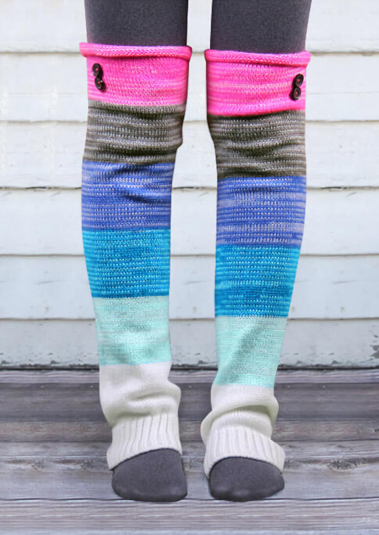 

Color Block Over Knee Knitted Leg Warmers Socks, Rose red, 480319