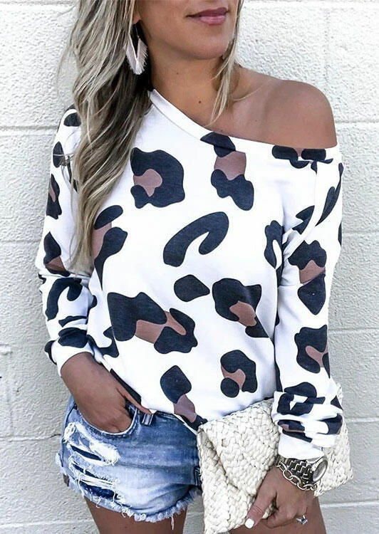 

Leopard Long Sleeve O-Neck Blouse, Multicolor, 480659