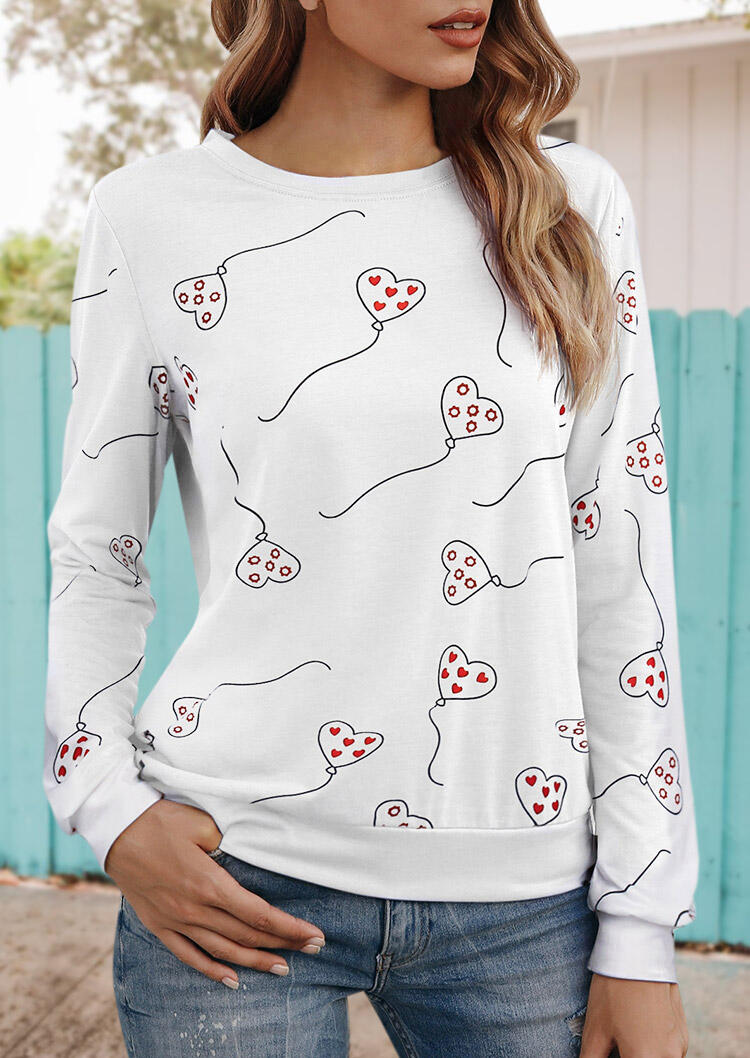 

Heart Balloon Long Sleeve O-Neck T-Shirt Tee - White, 480660