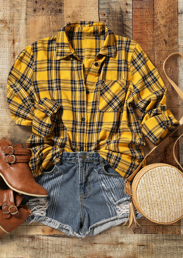 

Plaid Button Pocket Shirt - Yellow, 480621