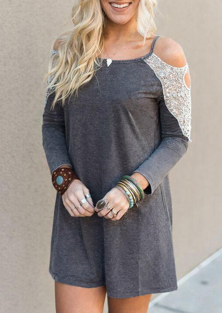 

Lace Splicing Hollow Out Cold Shoulder Mini Dress - Gray, 480622
