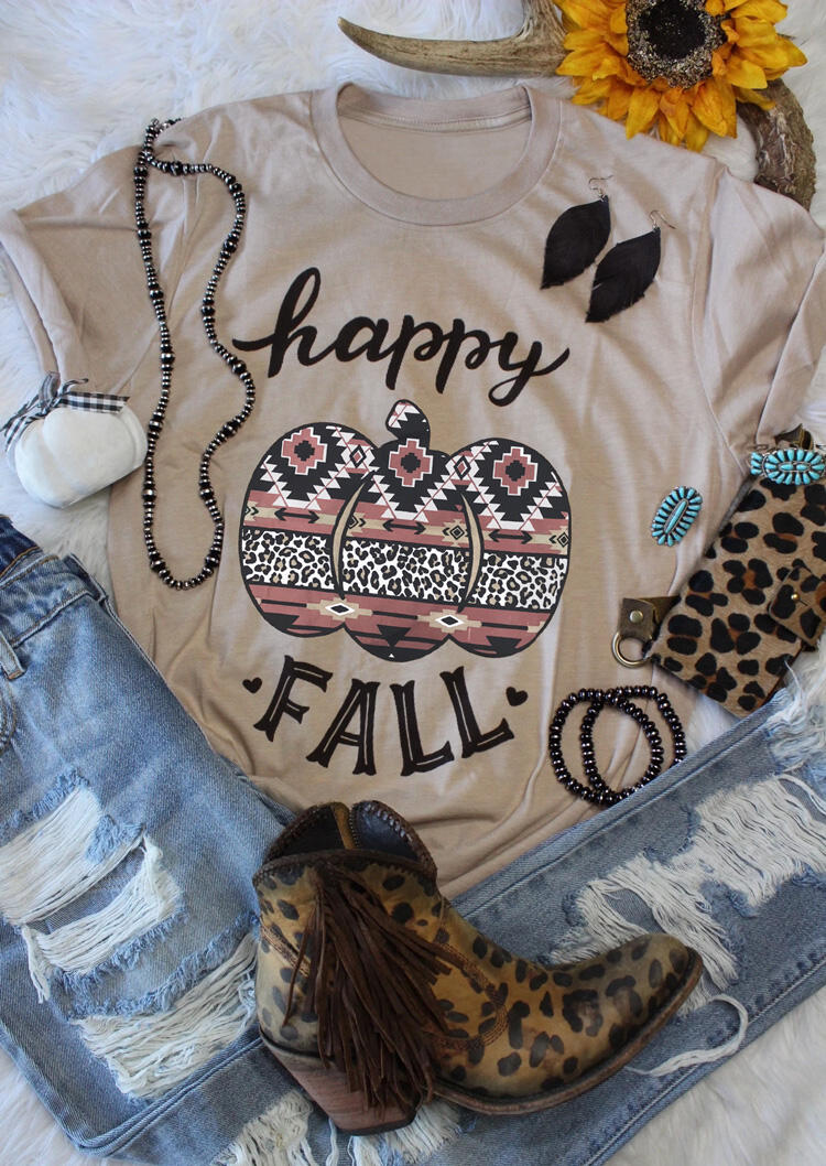 

Leopard Pumpkin Aztec Geometric T-Shirt Tee - Khaki, 480627