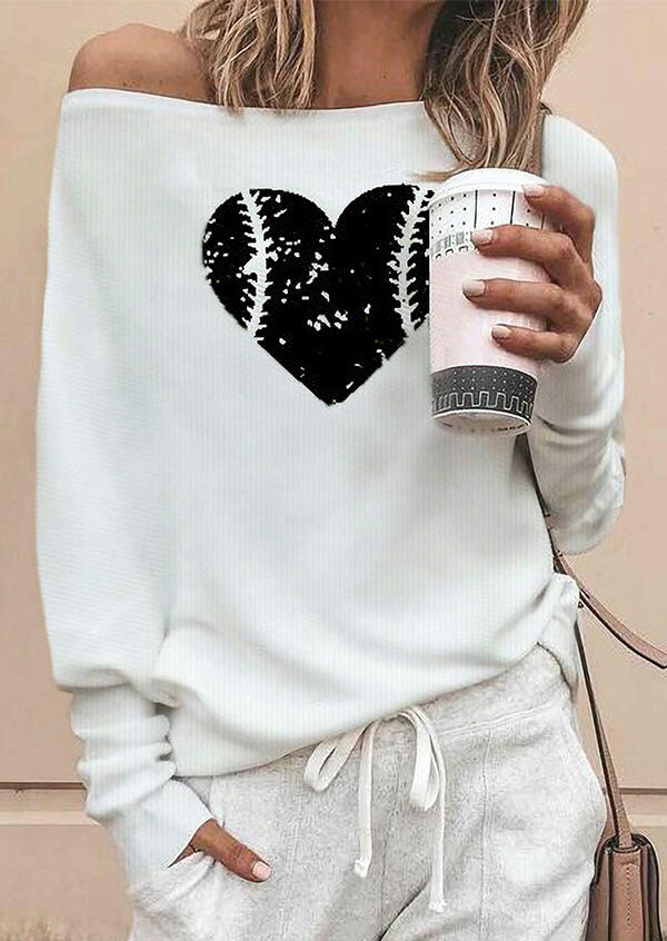 

Baseball Heart Batwing Sleeve T-Shirt Tee - White, 480818