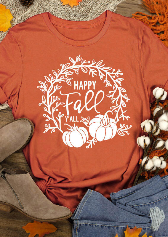 

Happy Fall Pumpkin T-Shirt Tee - Orange, 480933