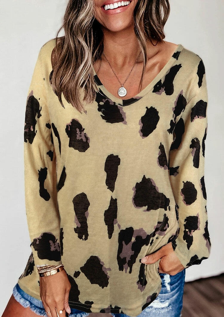 

Leopard Long Sleeve T-Shirt Tee - Khaki, 480653