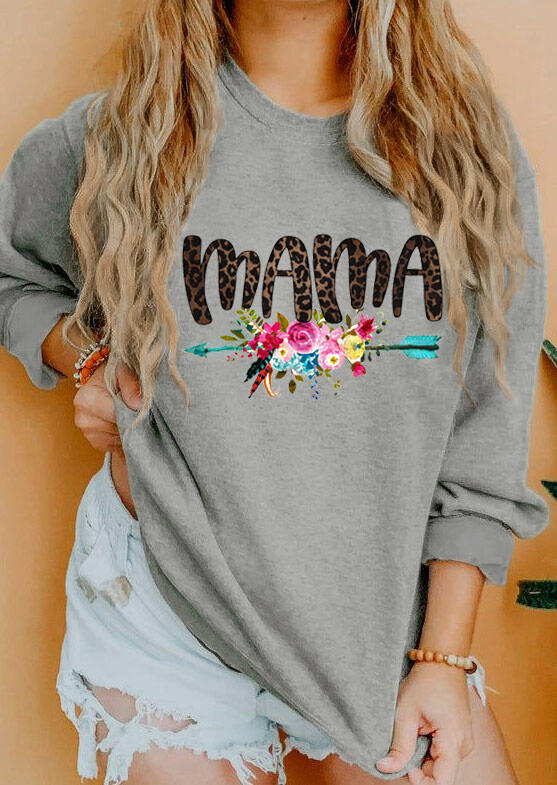 

Leopard Mama Colorful Floral Arrow Pullover Sweatshirt - Gray, 480963