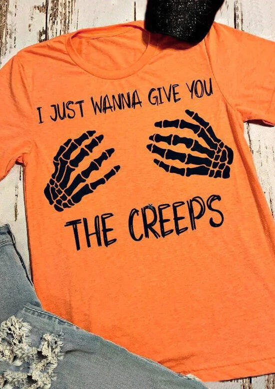 

Halloween Skeleton Hand Give You The Creeps T-Shirt Tee - Orange, 481290