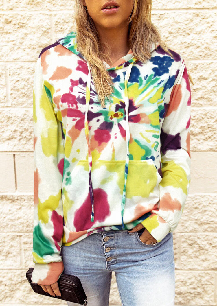 

Tie Dye Kangaroo Pocket Drawstring Hoodie, Multicolor, 479940
