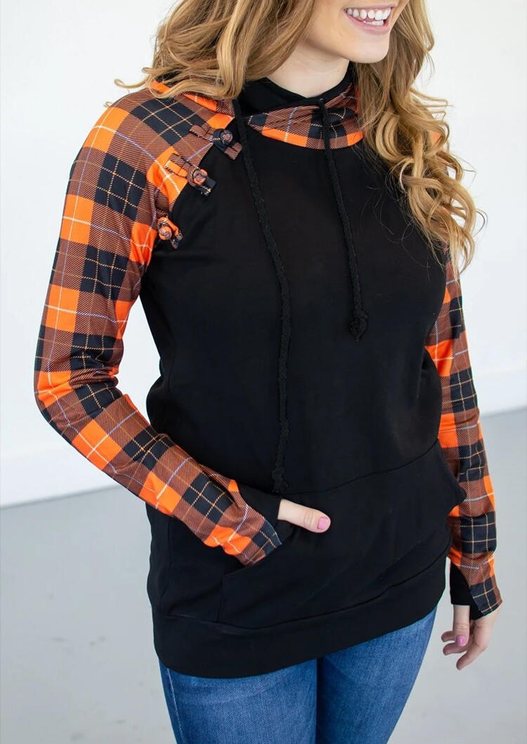 plaid panel kangaroo pocket hoodie