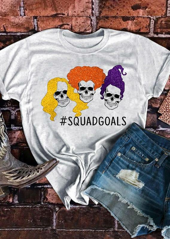 

Skull Witches O-Neck T-Shirt Tee - Gray, 481289
