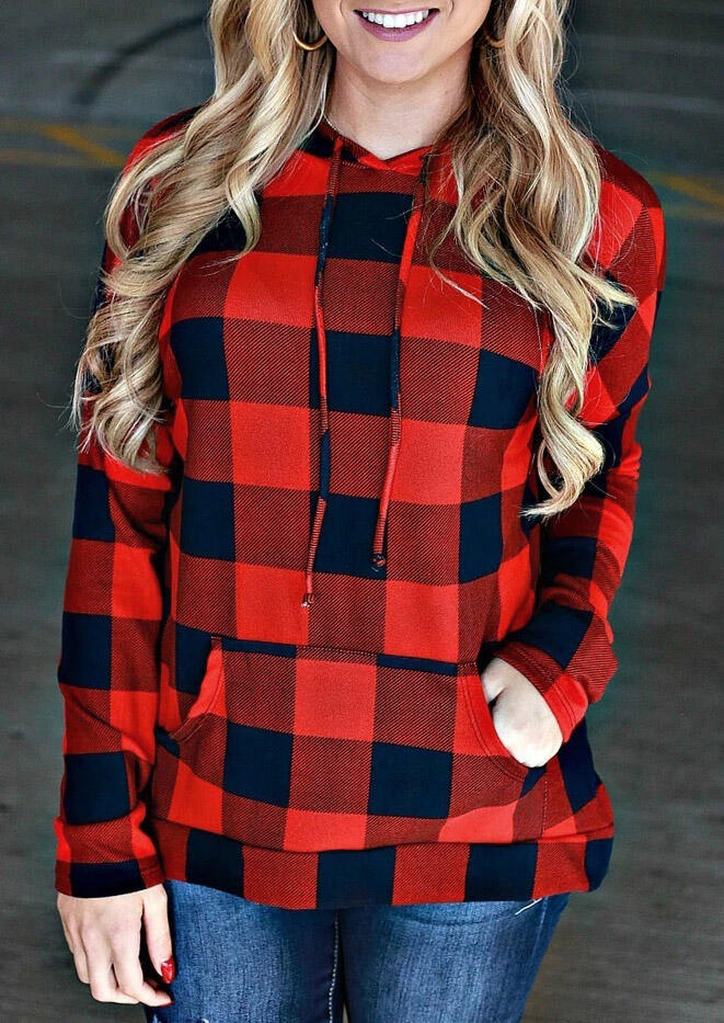 

Buffalo Plaid Drawstring Kangaroo Pocket Pullover Hoodie, 481531