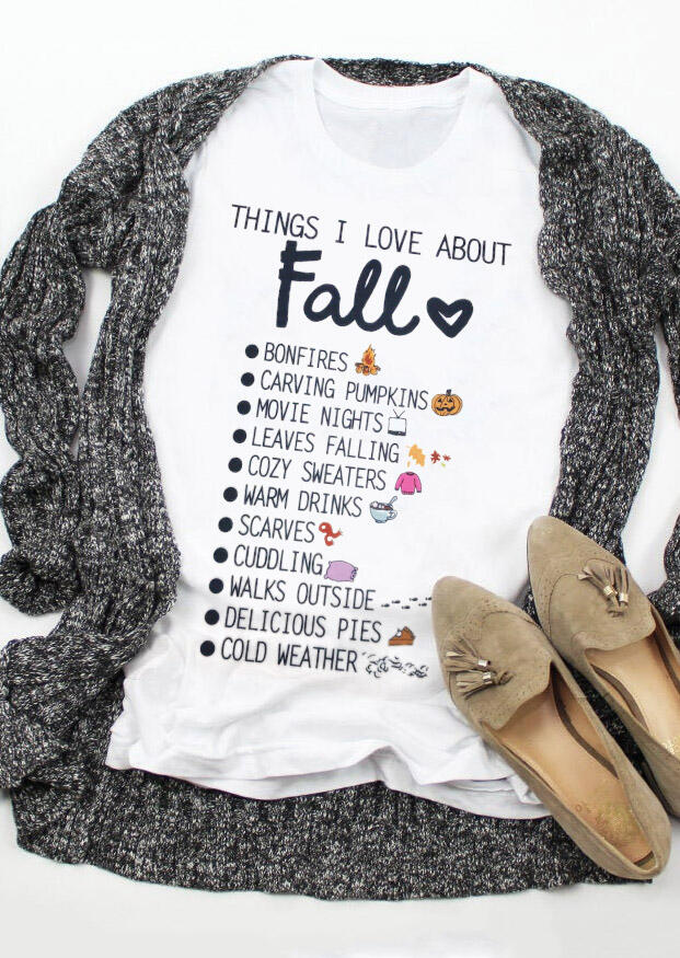 

Things I Love About Fall Letter Graphic T-Shirt Tee - White, 481564