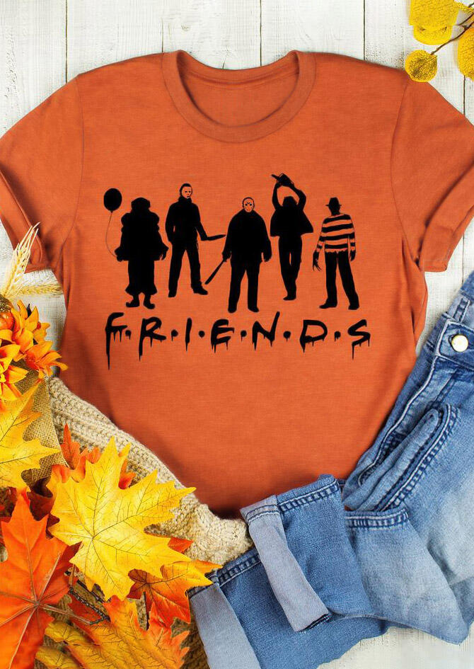 

Halloween Horror Movie Characters T-Shirt Tee - Orange, 480851