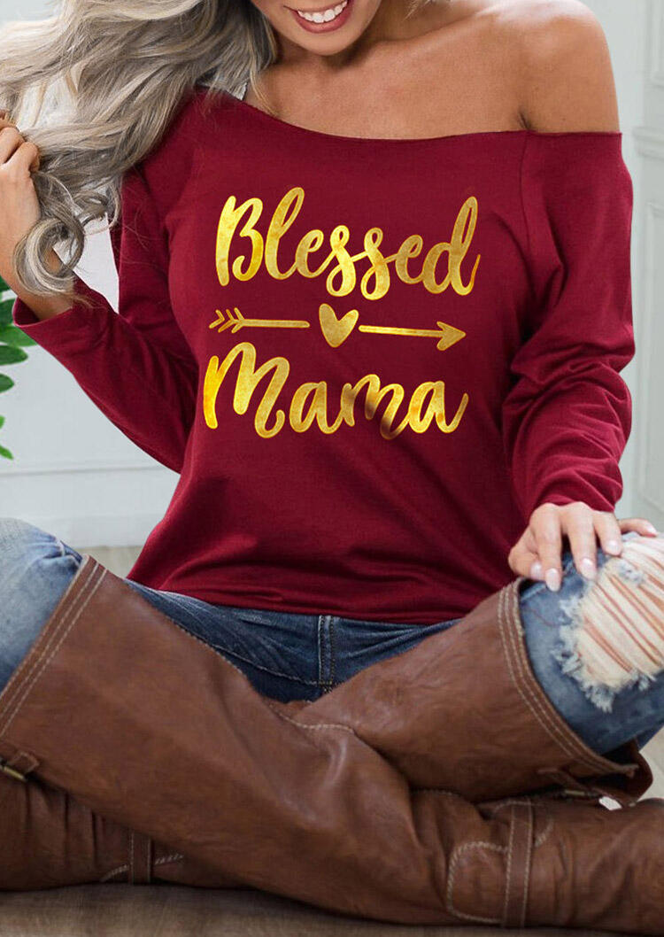 

Blessed Mama Heart Arrow Off Shoulder Blouse - Burgundy, 482018